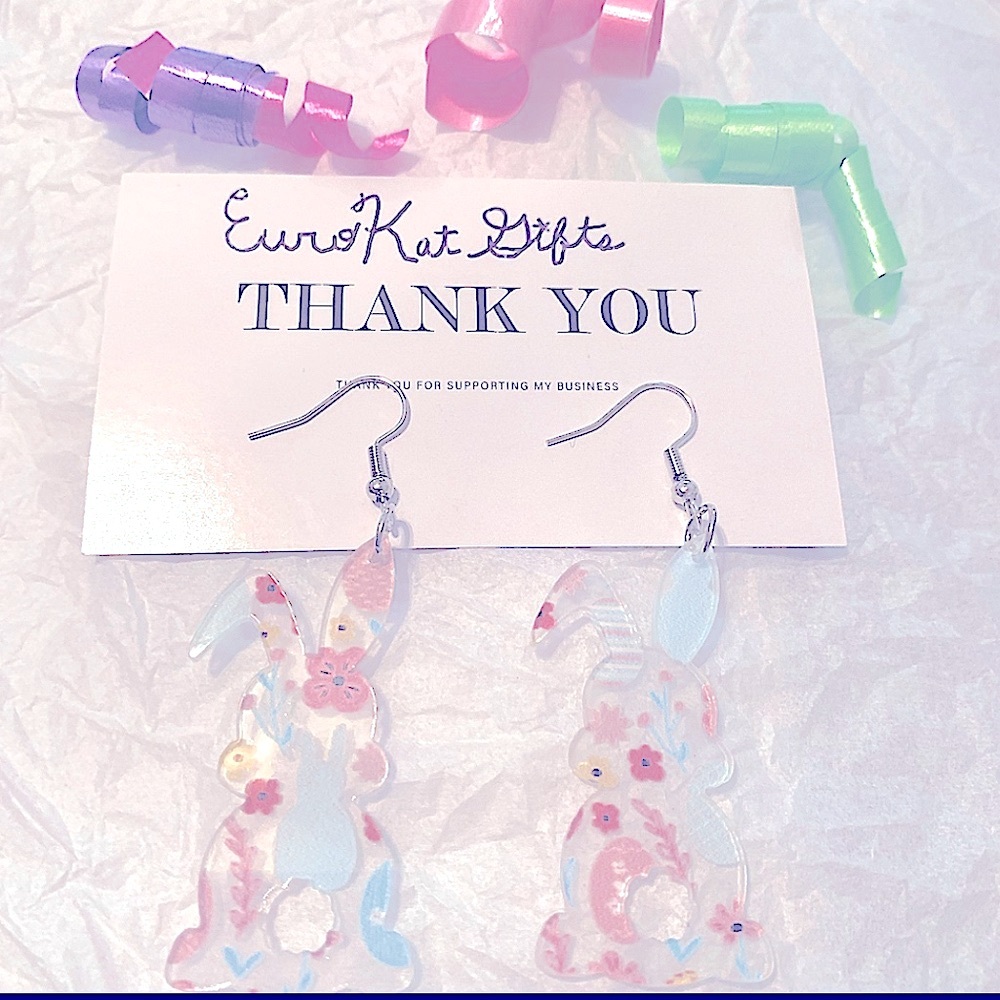 Bunny Earrings Pink Blue Pastel Acrylic Dangle Colorful Jewelry Spring EasterNEW
